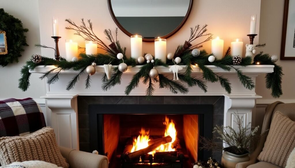 Cozy fireplace mantel display