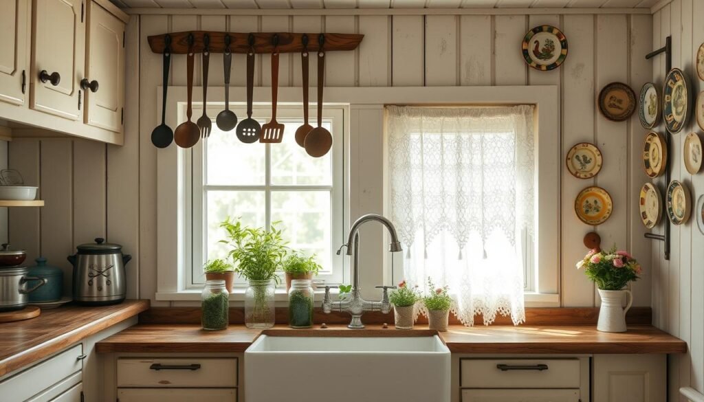 Vintage accents in farmhouse kitchen