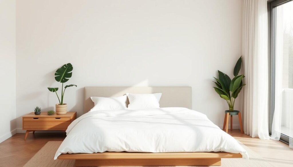 minimalist bedroom with plants