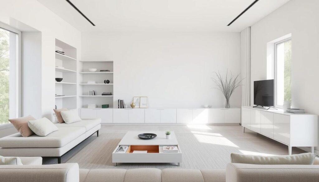 minimalist living room storage