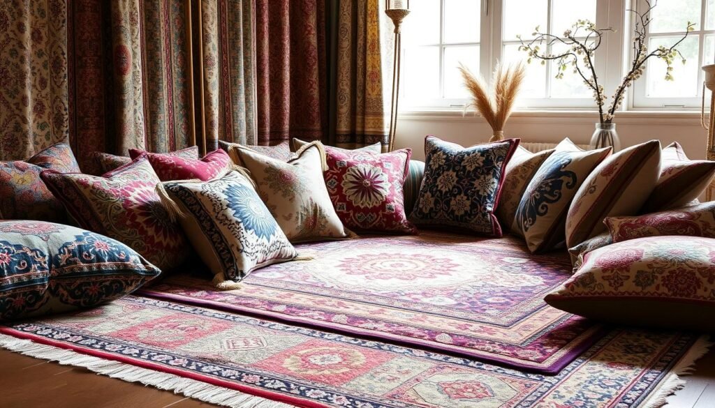 pattern scale mixing - How to Combine Textile Patterns in Rugs, Cushions, and Drapes