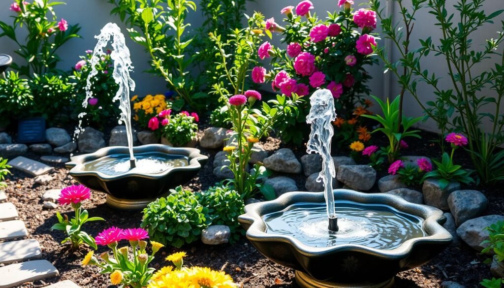 solar-powered garden fountains