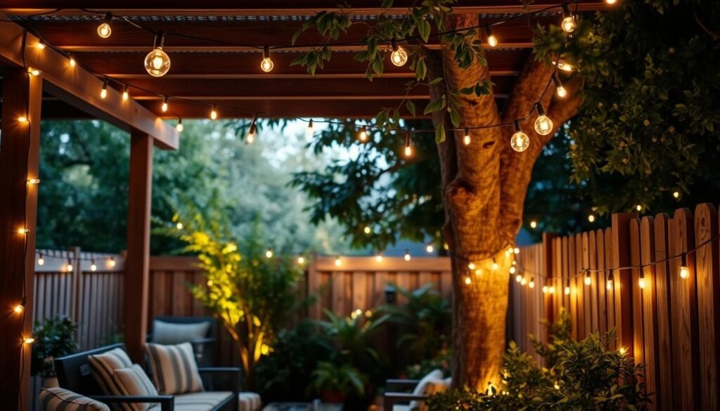 Outdoor string lights installation